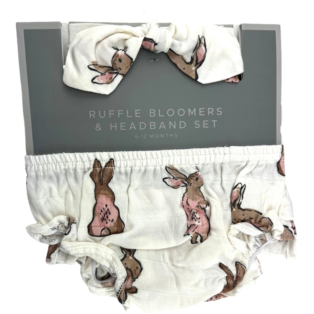 Baby Girl Bunny Ruffle Bloomer Headband Set‎ Bamboo 6 9 12 Mos Rayon 2pc NWT